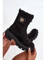 Dámské zateplené kotníkové boty – workery s ozdobou Melisse – černé