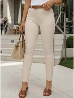 Jeansy damskie skinny z wysokim stanem z paskiem ecru model 22161459 - FashionStreet Jeansy damskie skinny z wysokim stanem z paskiem ecru model 22161459 - FashionStreet