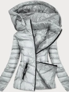 Lesklá stříbrná dámská bunda s kapucí model 16147072 - S'WEST