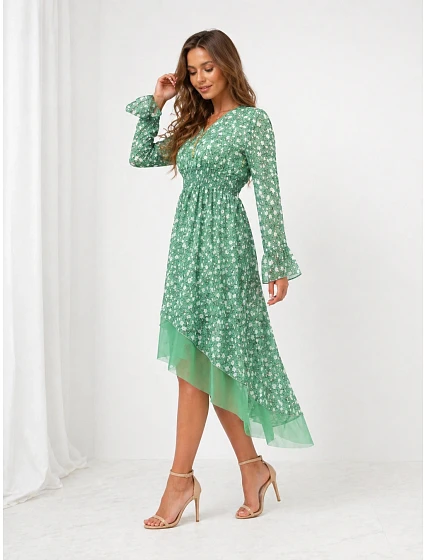 Zelené vzdušné dámské šaty s ozdobnou spodní částí model 19530891 - Ann Gissy Zelené vzdušné dámské šaty s ozdobnou spodní částí model 19530891 - Ann Gissy