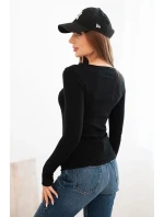 Dámský viskózový svetr s kulatým výstřihem a model 21412206 střihem černý - K-Fashion