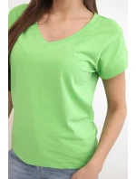 Dámská bavlněná blůza s V výstřihem a krátkým rukávem světle zelená