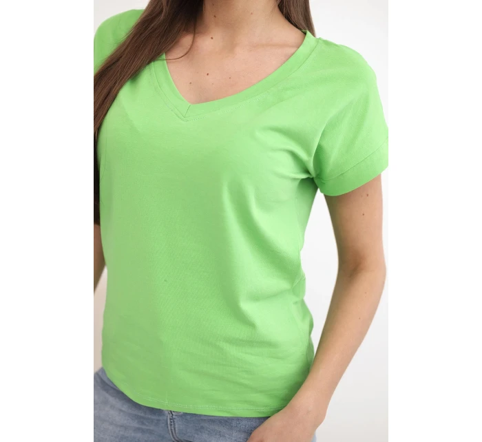 Dámská bavlněná blůza s V výstřihem a krátkým rukávem světle zelená