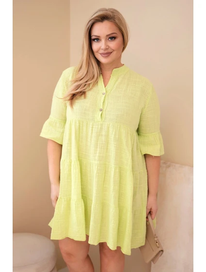 Dámské bavlněné šaty Plus Size s volánky světle zelená
