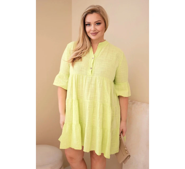 Dámské bavlněné šaty Plus Size s volánky světle zelená