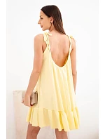 Dámské viskózové šaty na ramínka s volánem a zavazováním žluté