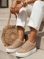 Béžové dámské tenisky na silné semišové podrážce basic FashionStreet ZY1373