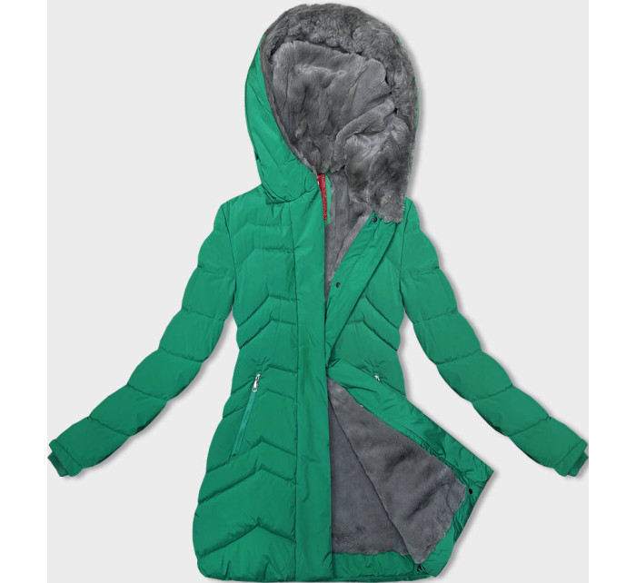 Zelená dámská zimní bunda s kožešinovou podšívkou (LHD-23023)