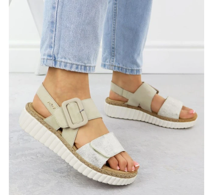 Dámské sandály na podpatku béžové model 21904791 - Rieker