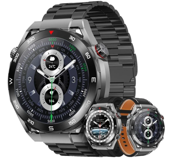 VELTORI VT100-1 smartwatch + černý silikonový řemínek + černá ekokůže VELTORI VT100-1 smartwatch + černý silikonový řemínek + černá ekokůže