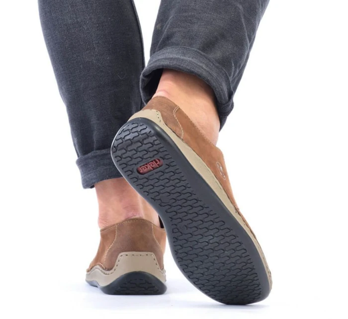 Kožené polobotky Rieker M RKR528 hnědé s ažurovým vzorem