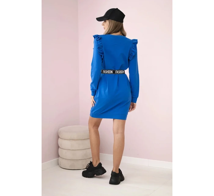 Dámské šaty s volánky a páskem chrpově modrá Dámské šaty s volánky a páskem chrpově modrá