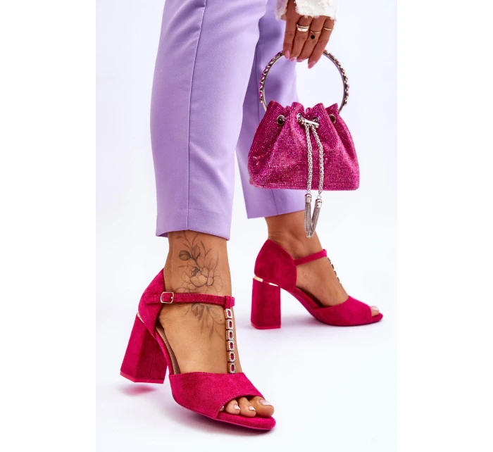 Semišové sandály na vysokém podpatku s kubickými zirkony model 21612495 - VINCEZA