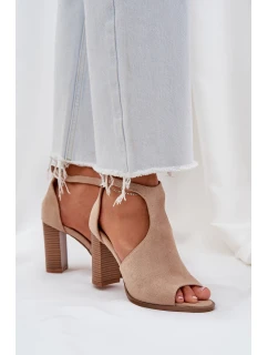 Sandály Na Podpatku Z Eko Semiše Béžové Lanadriena
