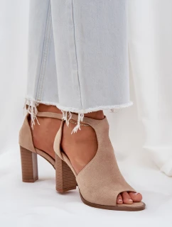 Sandály Na Podpatku Z Eko Semiše Béžové model 21684585 - Boto