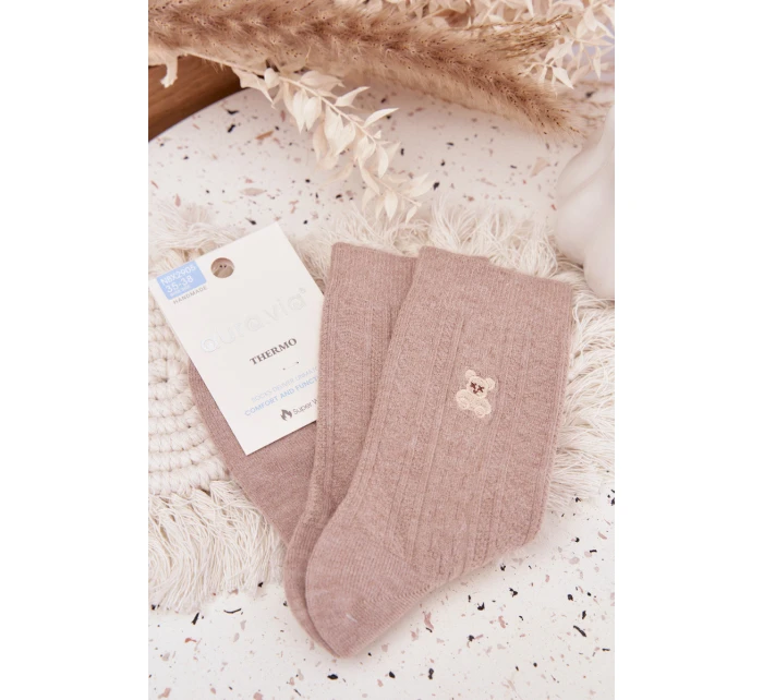 Teplé dámské ponožky s medvídkem a vlnou – béžové Teplé dámské ponožky s medvídkem a vlnou – béžové