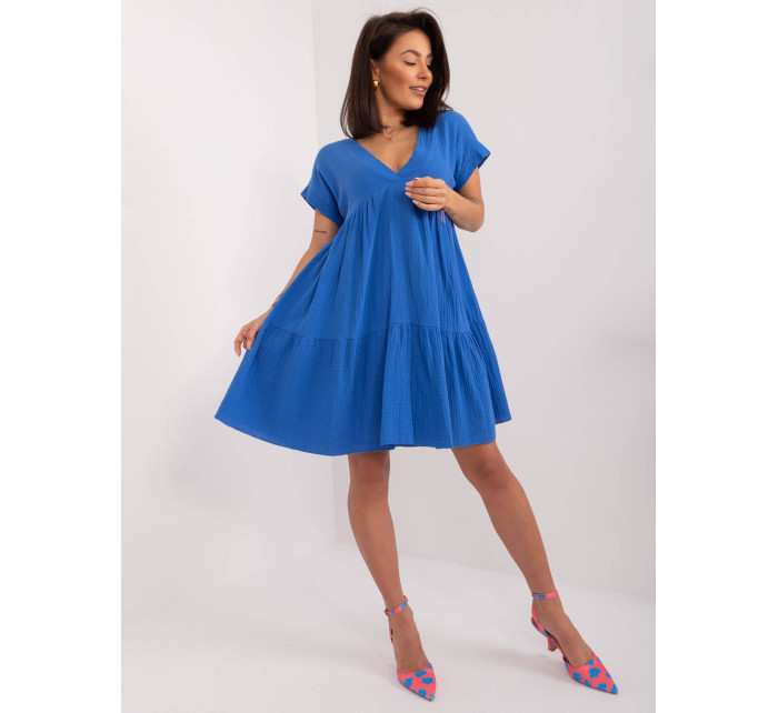 Světle modré rozšířené bavlněné šaty (6873)