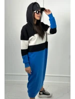 Trikolorní šaty s kapucí Černá + ecru + chrpa