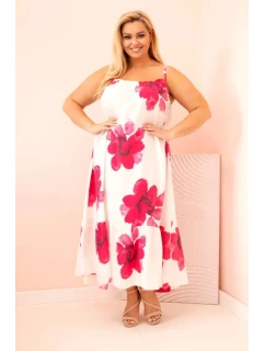 Dámské šaty na ramínka s volánem a květinovým potiskem růžová