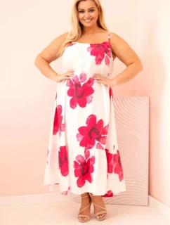 Dámské šaty na ramínka s volánem a květinovým potiskem růžová