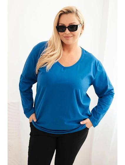 Dámská blůza Plus Size s výstřihem do V a dlouhým rukávem chabrová Dámská blůza Plus Size s výstřihem do V a dlouhým rukávem chabrová