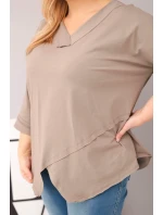 Dámská bavlněná blůza Plus Size s hlubokým V výstřihem a asymetrickým spodním model 21917135 fango - K-Fashion