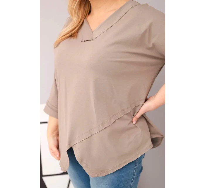 Dámská bavlněná blůza Plus Size s hlubokým V výstřihem a asymetrickým spodním model 21917135 fango - K-Fashion