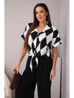Dámský komplet viskózová košile s vázáním a kalhoty s gumou černý Dámský komplet viskózová košile s vázáním a kalhoty s gumou černý