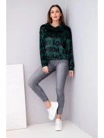 Dámská oversize mikina s kapucí a potiskem tmavě zelená