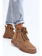 Ocieplené semišové dámské botky traperky béžové Jailina Ocieplené semišové dámské botky traperky béžové Jailina
