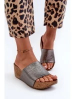 Zazoo 40291 Kožené Dámské Žabky na Korkové Platformě Grafitové