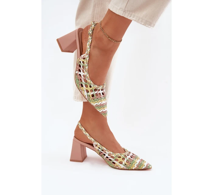 Sandály S Pletením Na Podpatku Růžové model 21699997 - Boto Sandály S Pletením Na Podpatku Růžové model 21699997 - Boto
