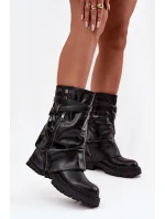 Dámské kozačky s  lemem do  s páskem Černé model 21715287 - Boto