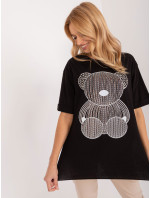 Černé oversize tričko s aplikací medvídka