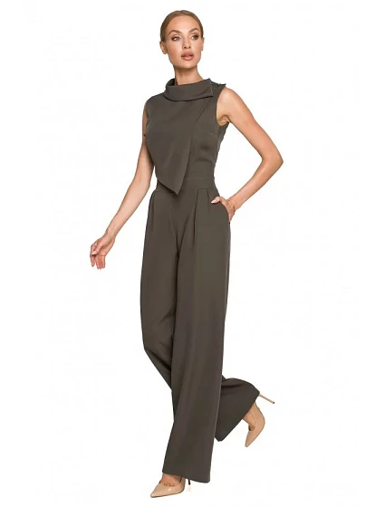 Dámský overal bez rukávů s vrškem khaki model 21744872 - Moe Dámský overal bez rukávů s vrškem khaki model 21744872 - Moe