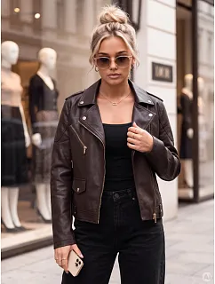 Dámská kožená bunda ve stylu Ramones, hnědá, FashionStreet TY5963