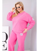 Dámský komplet Plus Size bavlněný s volnou mikinou a kalhotami s širokou nohavicí růžový