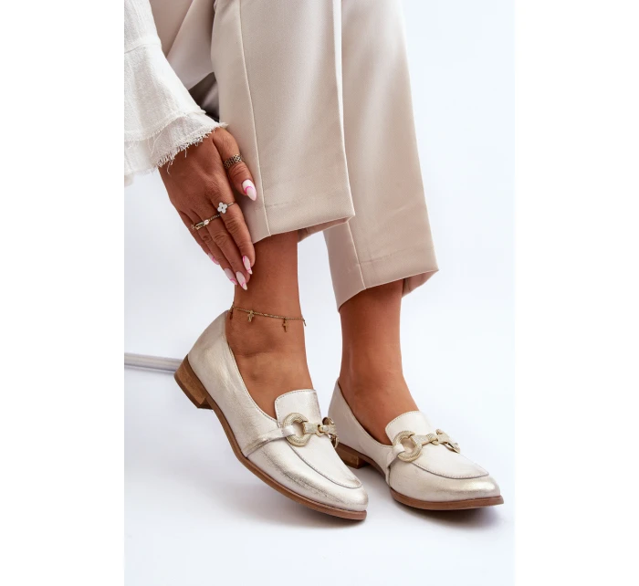 Dámské kožené mokasíny s ozdobou Zazoo 2880 Zlaté