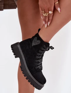 Dámské kotníkové boty s brokátovým srdcem černé Nariri