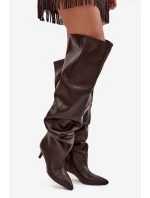 dámské kozačky na podpatku čokoládové model 21713432 - Boto dámské kozačky na podpatku čokoládové model 21713432 - Boto