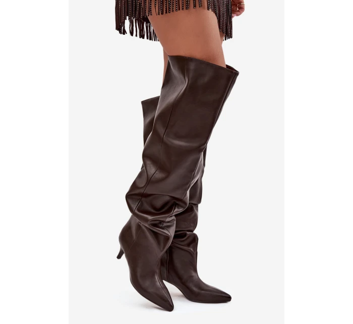 dámské kozačky na podpatku čokoládové model 21713432 - Boto dámské kozačky na podpatku čokoládové model 21713432 - Boto