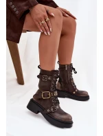 Zateplené workery dámské s přezkami hnědé model 21715308 - Boto Zateplené workery dámské s přezkami hnědé model 21715308 - Boto