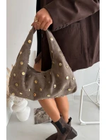 Kožená semišová kabelka s zdobením tmavě béžová model 21721804 - Boto