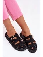 Dámské pantofle s pásky a zlatým sponou Černé model 21943458 - Boto