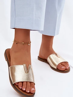 Ženské ploché pantofle s ozdobným detailem V Zlaté Nelmira