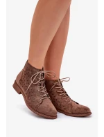 Dámské nízké kotníkové botky s perforovaným vzorem – hnědé S.Barski Dámské nízké kotníkové botky s perforovaným vzorem – hnědé S.Barski