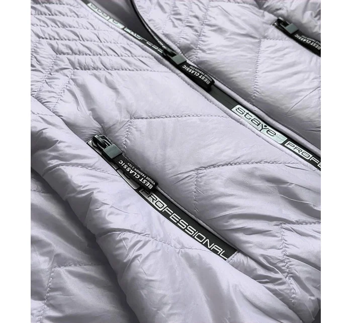 Krátká šedá prošívaná dámská bunda s kapucí model 14764916 - S'WEST