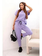 Bavlněný komplet halenka + kalhoty světlá fialová