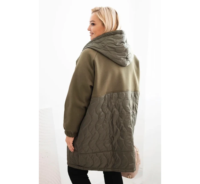 Dámská prošívaná mikina Plus Size s kapucí a velkými kapsami khaki Dámská prošívaná mikina Plus Size s kapucí a velkými kapsami khaki