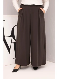 Dámské bavlněné kalhoty Plus Size s širokou nohavicí a volným střihem hnědé